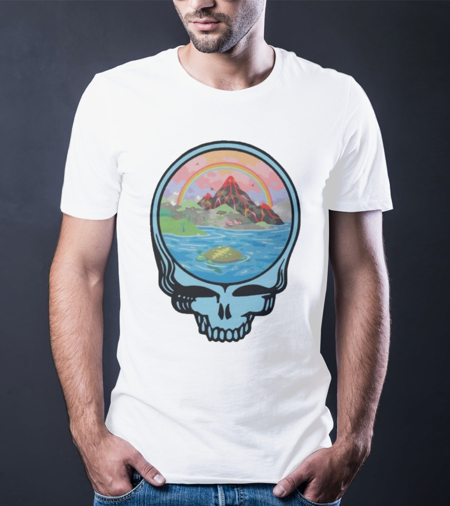 Grateful Dead Aloha Earth Day Volcano Skull Rainbow Turtle T-Shirt