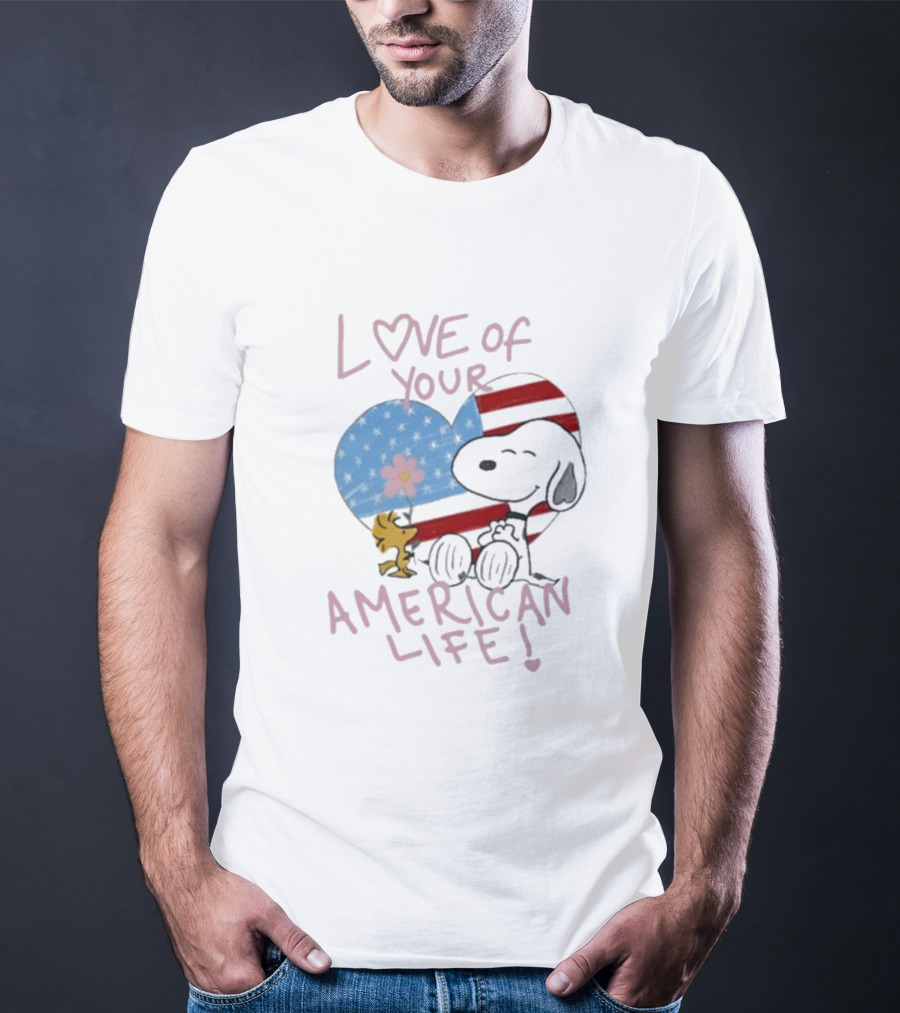 Love Of Your American Life Snoopy Woodstock Heart T-Shirt