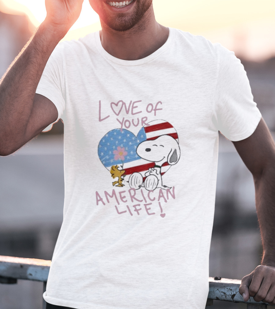 Love Of Your American Life Snoopy Woodstock Heart T-Shirt