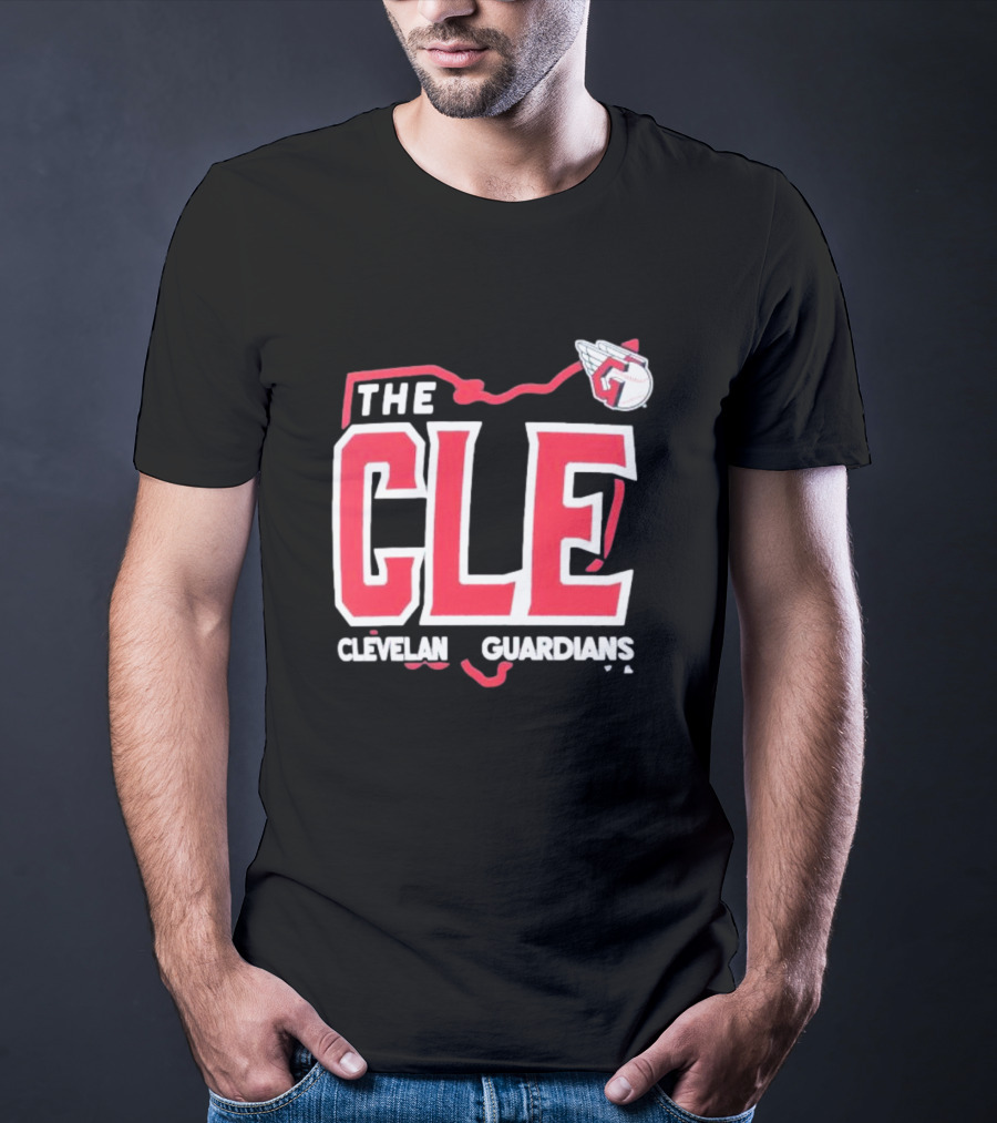 Cleveland Guardians The CLE 216 Map Logo Winged Baseball Emblem T-Shirt