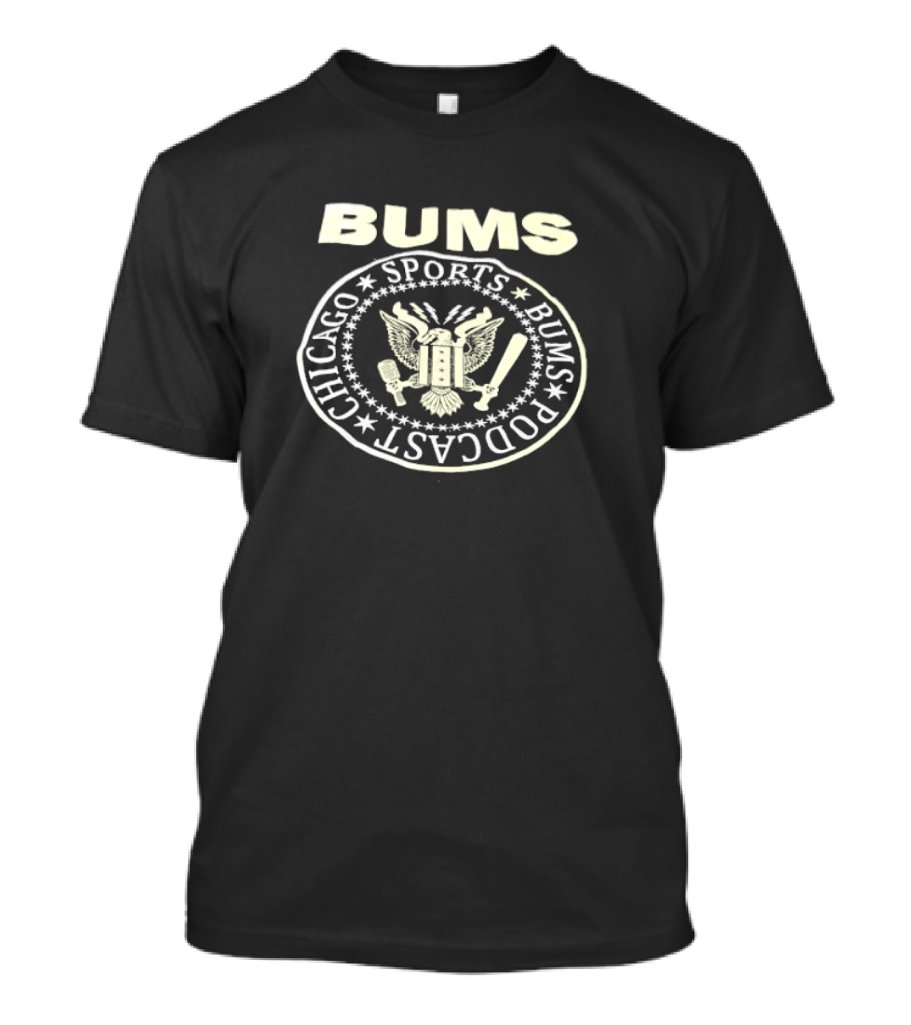 Bums Sports Bums Podcast Chicago Eagle Seal Baseball Mic Bat T-Shirt