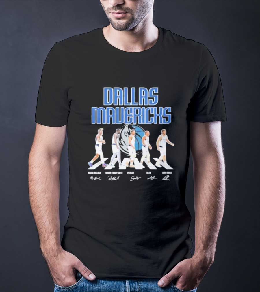 Dallas Mavericks Reggie Bullock Dorian Finney Smith Spencer Dinwiddie Jalen Brunson Luka Doncic Abbey Road Signatures T-Shirt