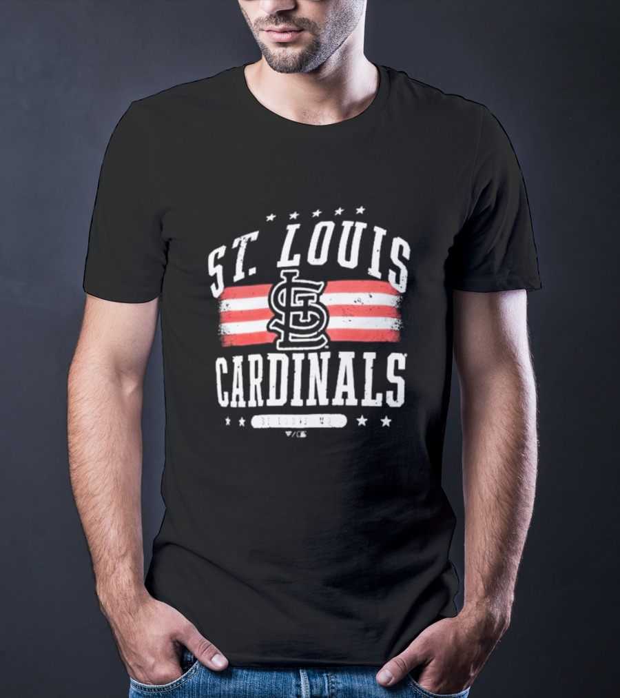 St. Louis Cardinals Americana Big And Tall Stars And Stripes Logo With St. Louis MO T-Shirt