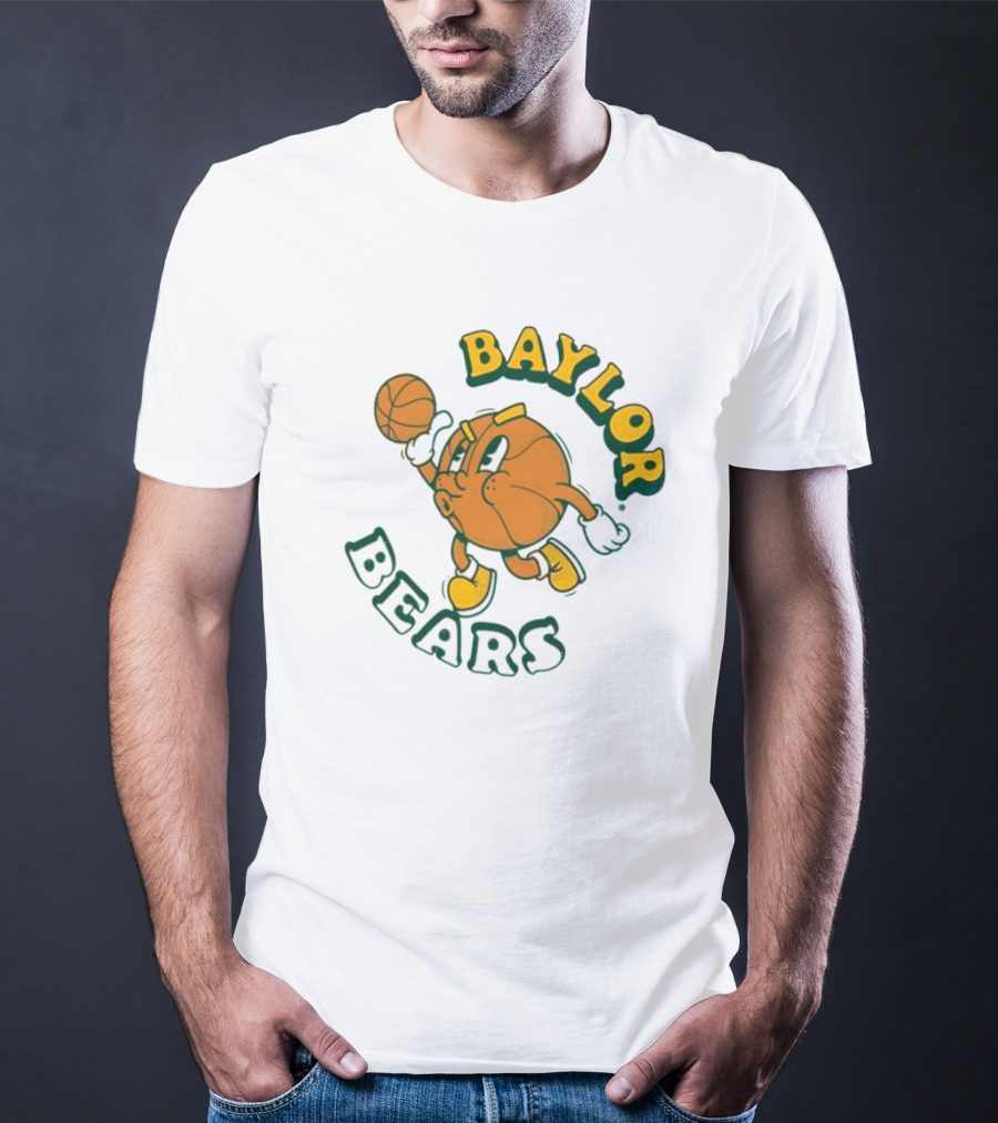 Baylor Bears Basketball Vintage Cartoon Logo Youth Green T-Shirt