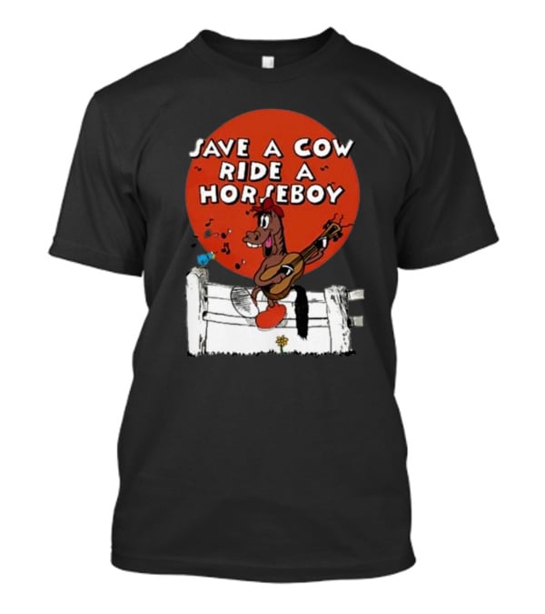 Save A Cow Ride A Horseboy Cartoon Horse Playing Guitar T-Shirt