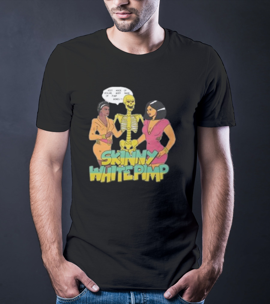 Team SESH Skinny White Pimp Cartoon Skeleton With Women T-Shirt