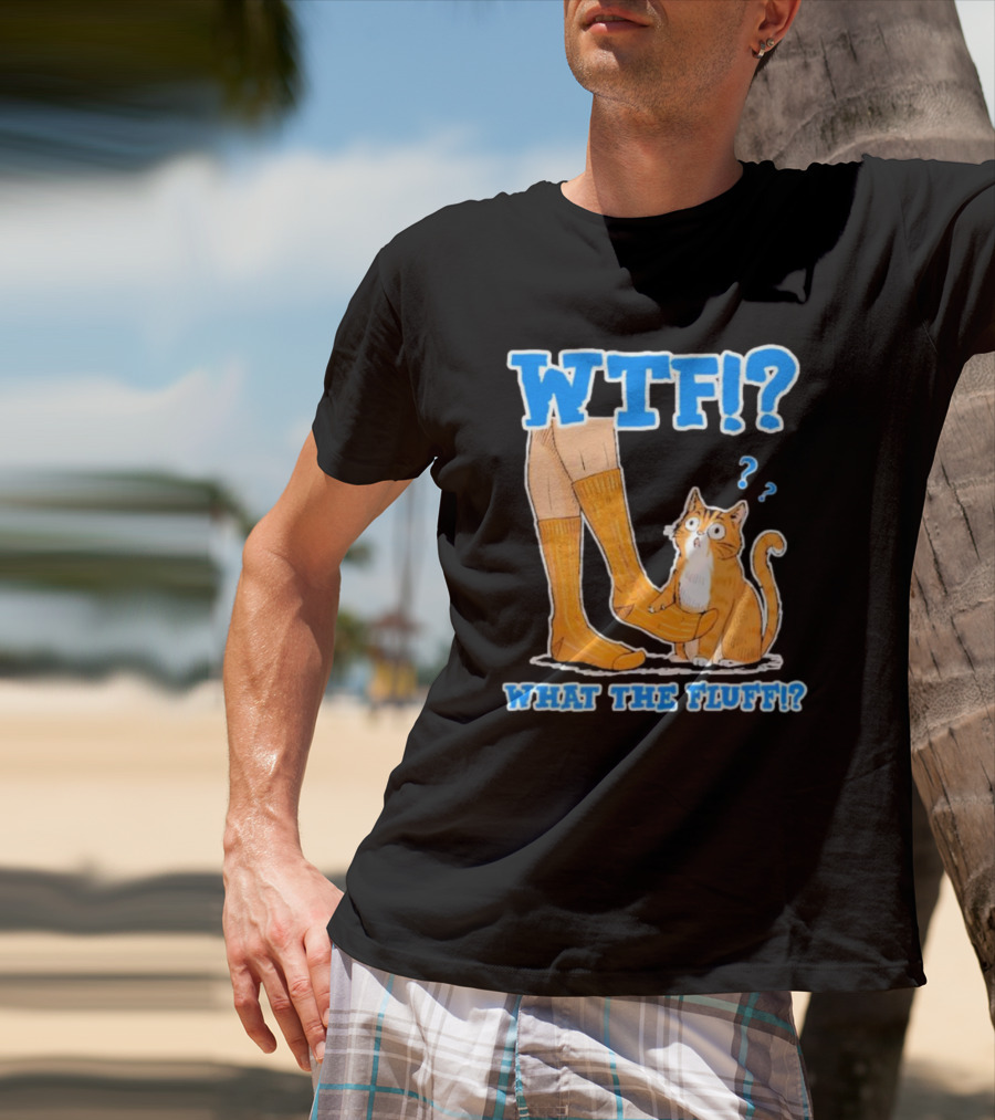 WTF What The Fluff Funny Cat Meme Confused Cat With Socks T-Shirt