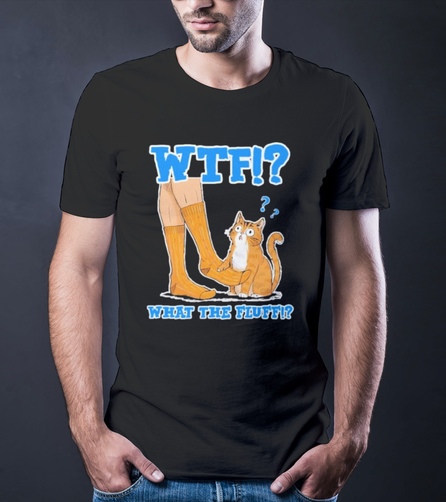 WTF What The Fluff Funny Cat Meme Confused Cat With Socks T-Shirt