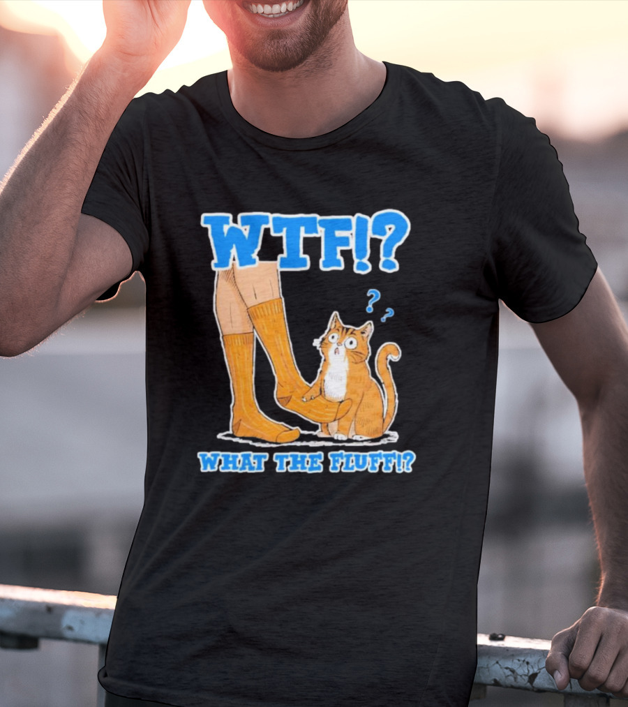 WTF What The Fluff Funny Cat Meme Confused Cat With Socks T-Shirt