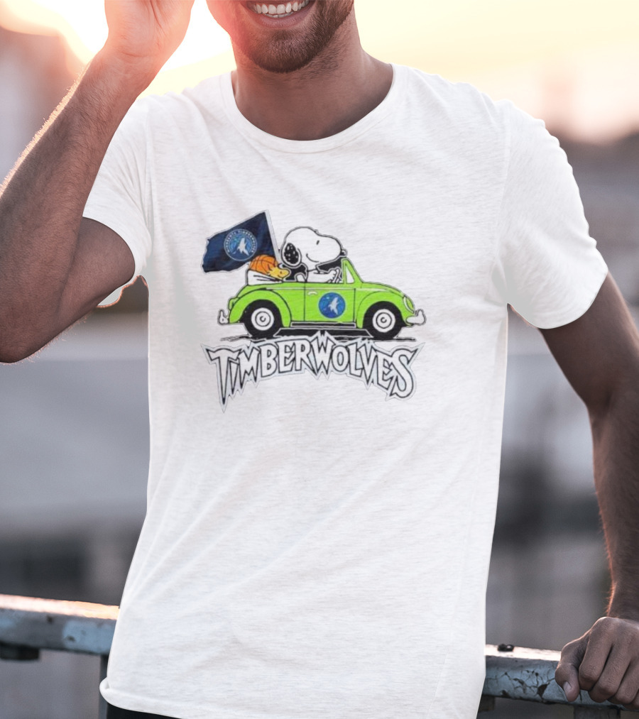 Minnesota Timberwolves Snoopy Forever Fan Driving Car With Timberwolves Flag T-Shirt