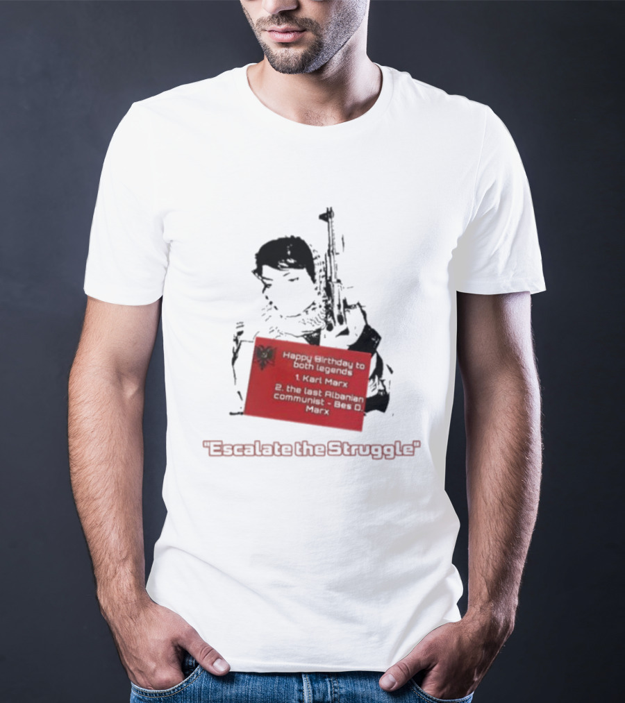 Happy Birthday To Both Legends: 1. Karl Marx 2. The Last Albanian Communist Beq O. Mark Escalate The Struggle T-Shirt