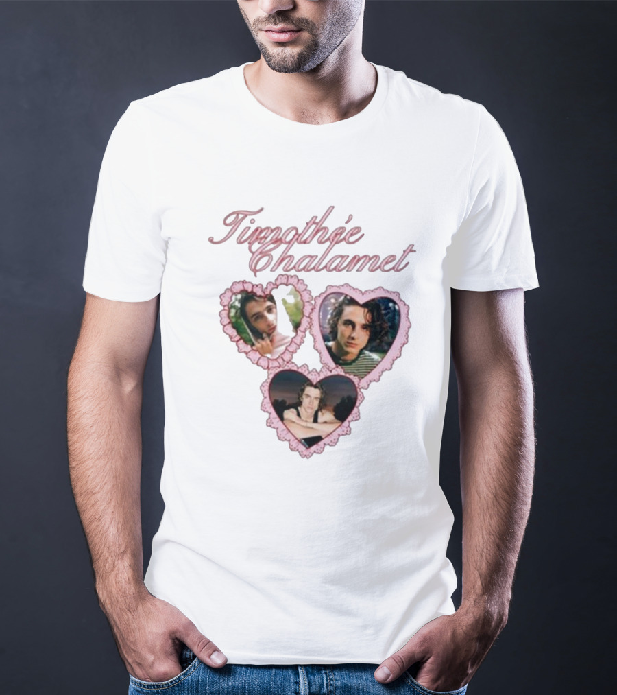 Timothée Chalamet Pink Heart Collage T-Shirt