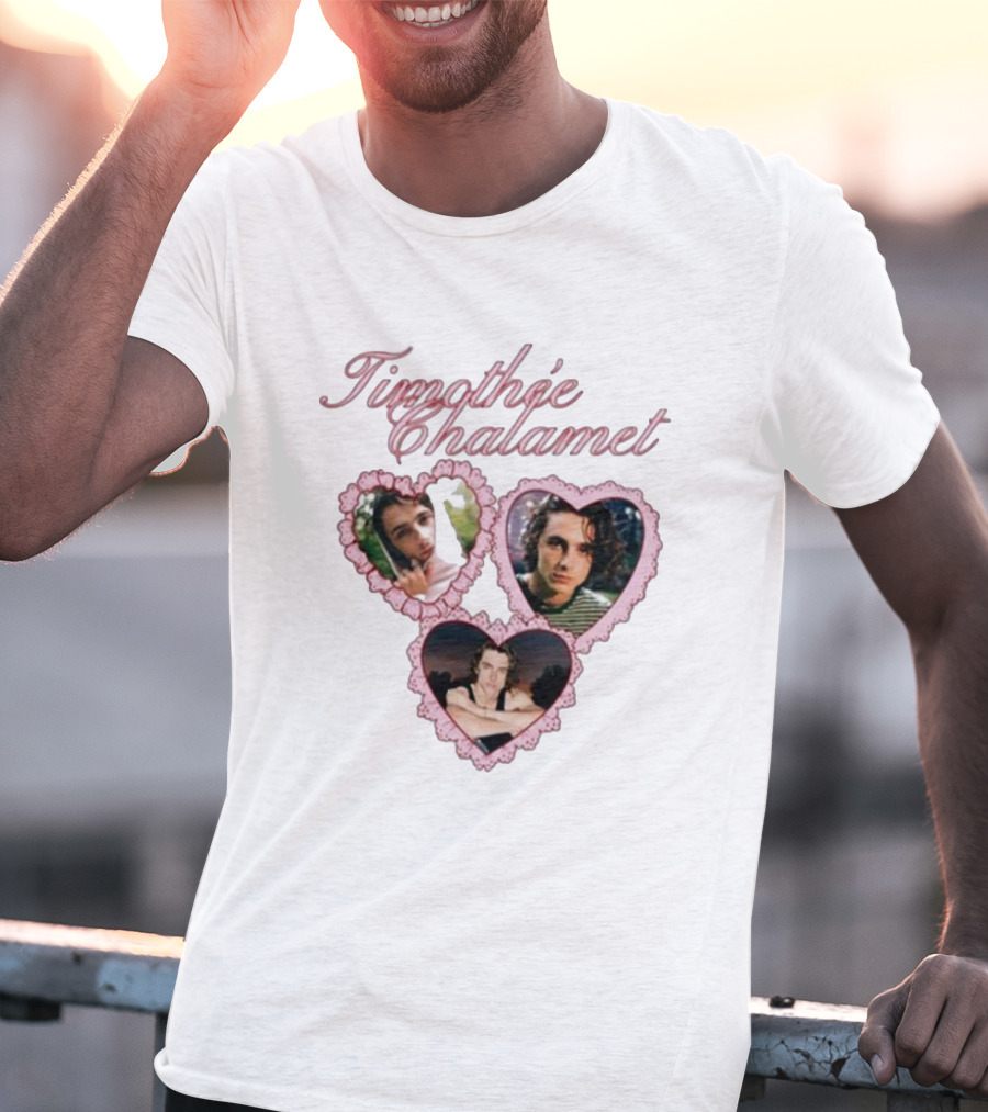 Timothée Chalamet Pink Heart Collage T-Shirt