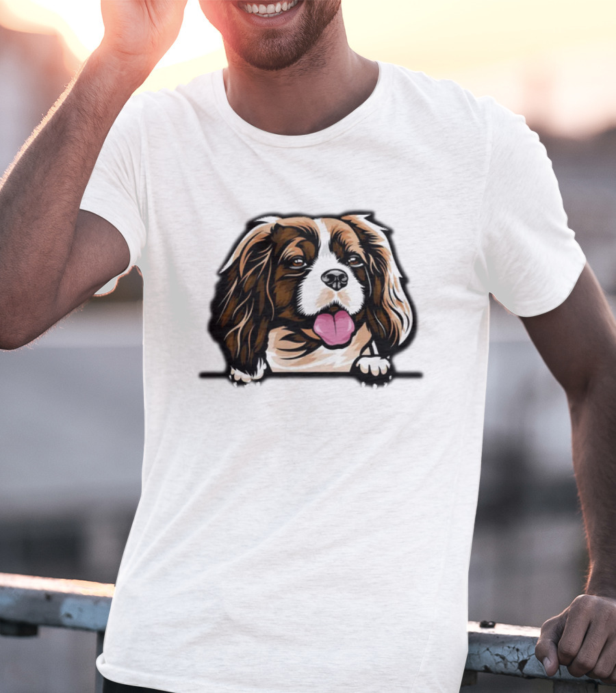 Animal Dog Cavalier King Charles Spaniel Peeking 6yhkma Color T-Shirt
