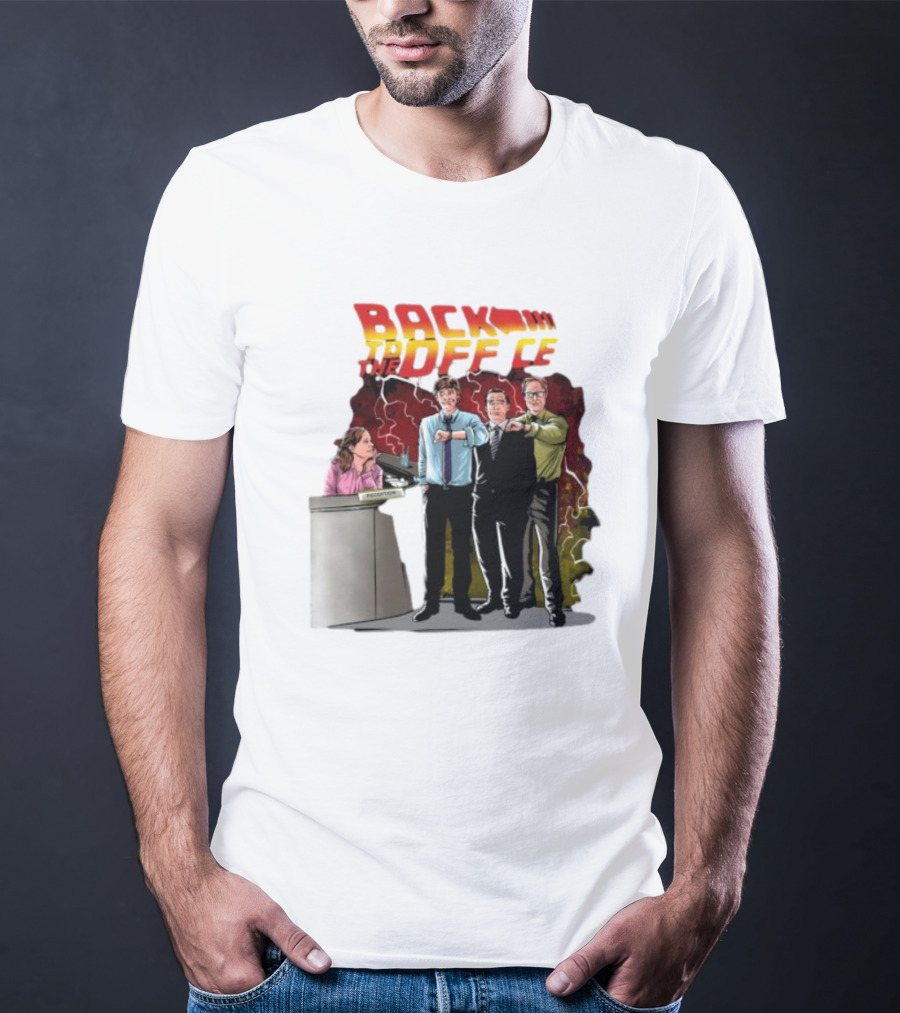 Back To The Office Men At Reception: Humorous Nostalgia With Lightning Burst T-Shirt