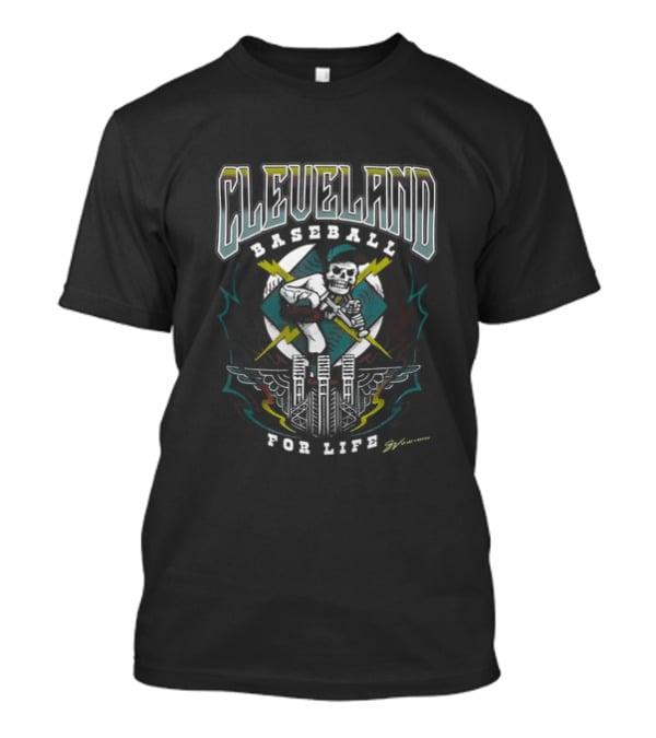 Cleveland Baseball For Life Skeleton Batter Tour T-Shirt