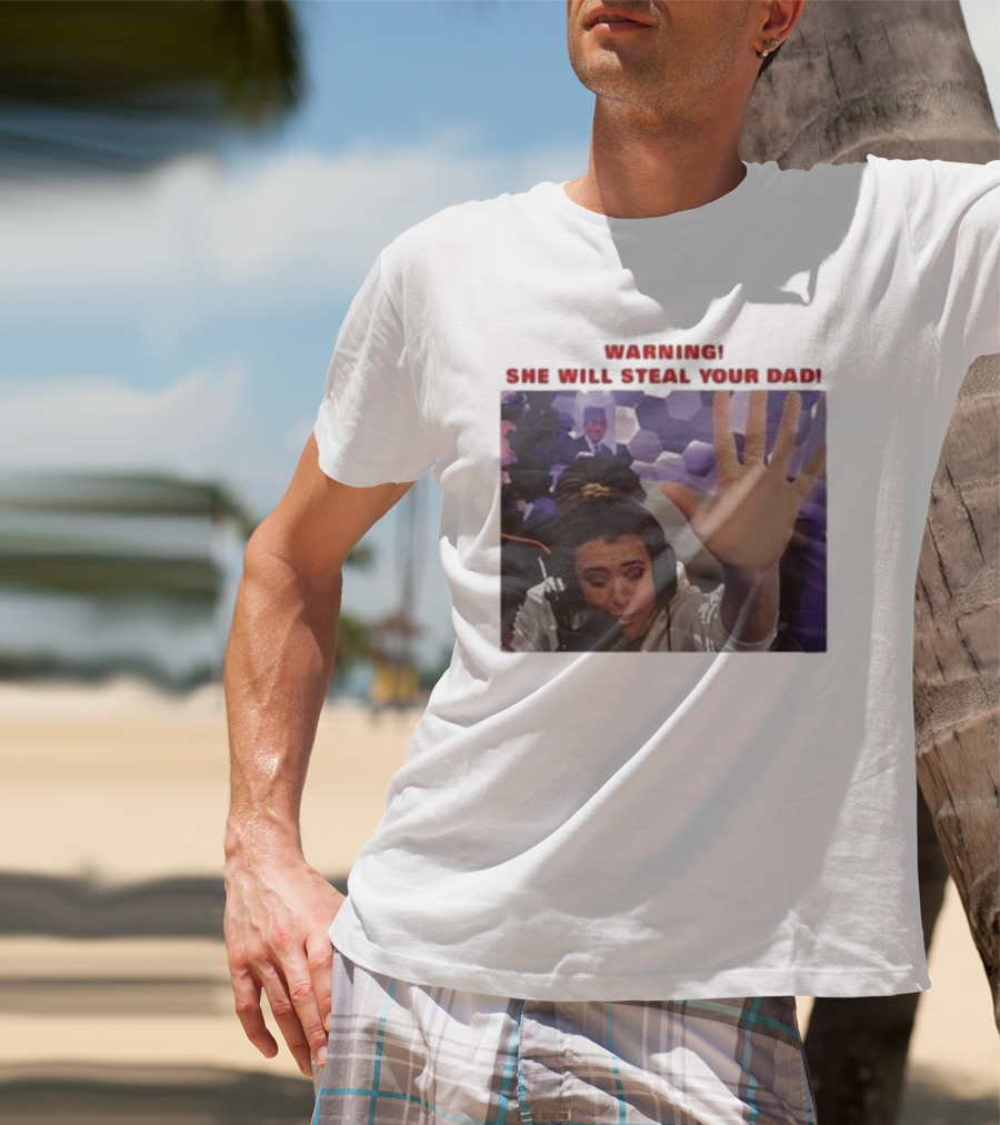 Warning She Will Steal Your Dad Raised Hand Microphone Scene T-Shirt
