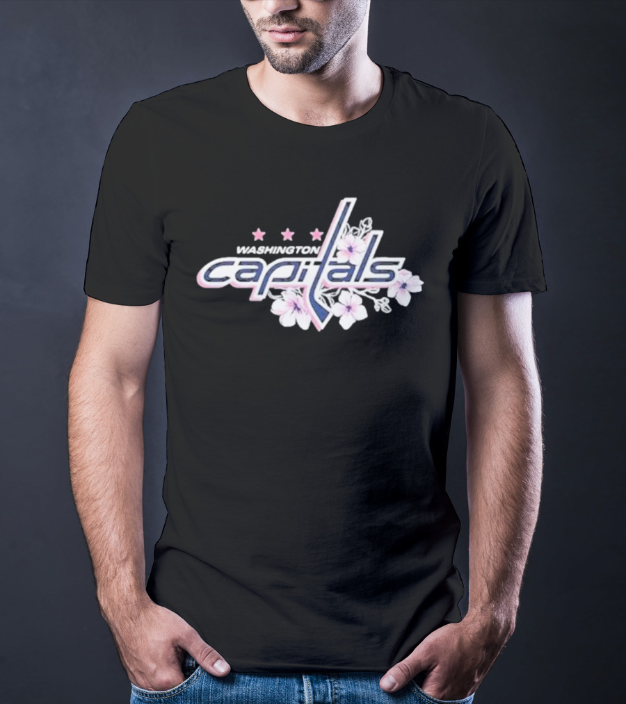 Washington Capitals Cherry Blossom Logo With Flowers And Stars T-Shirt