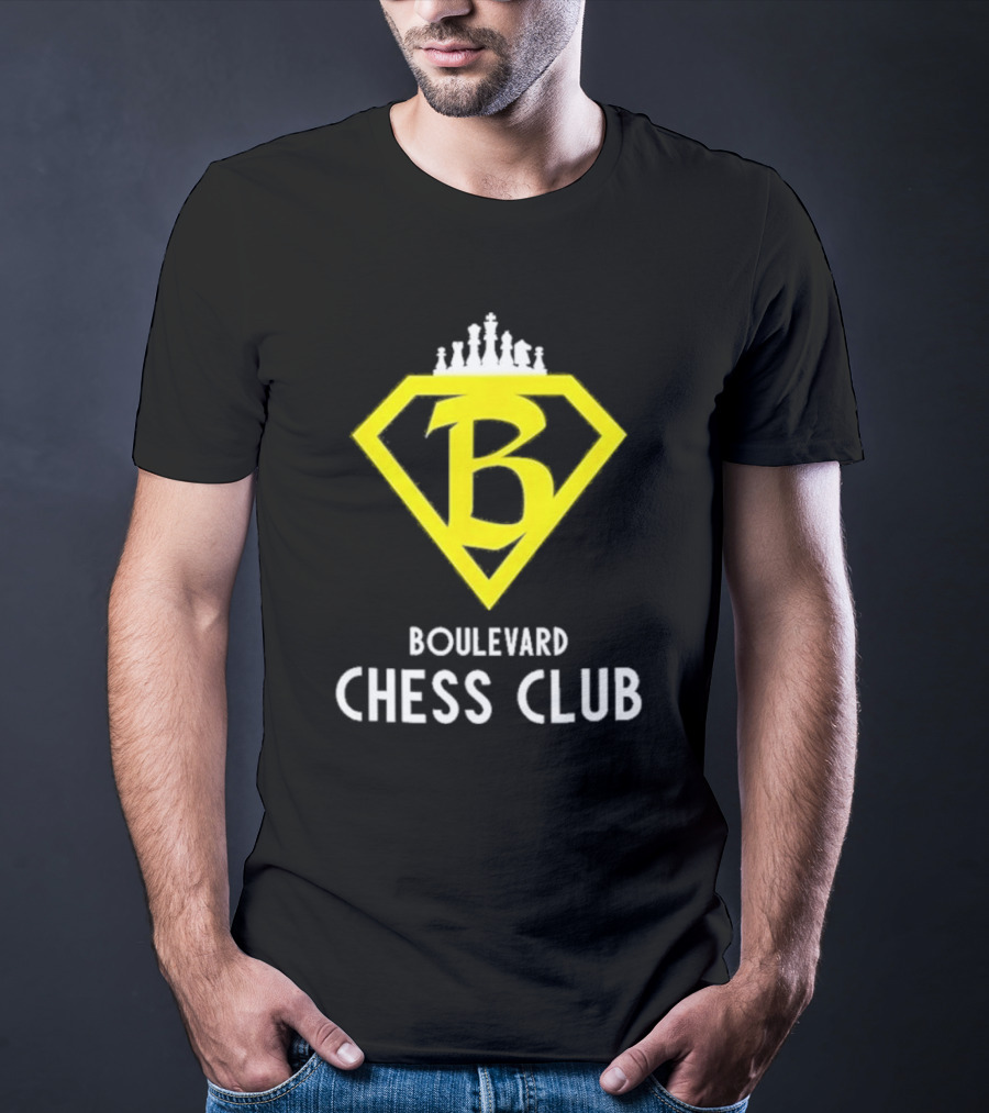 Boulevard Chess Club Logo With Yellow Diamond And Chess Pieces T-Shirt