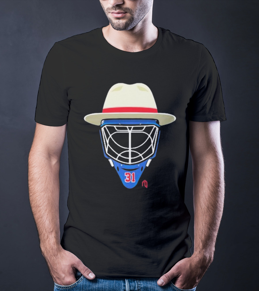 Broadway Goalie Mask Fedora Blue Number 31 T-Shirt