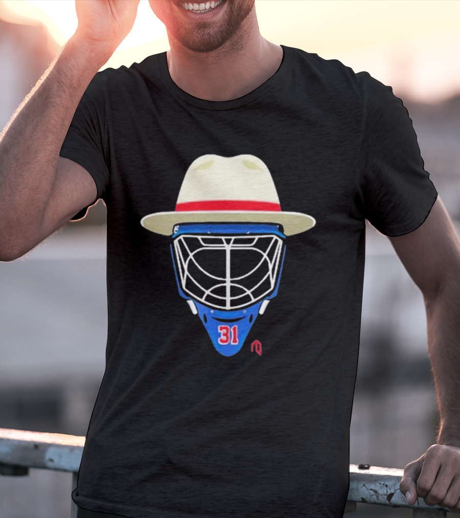 Broadway Goalie Mask Fedora Blue Number 31 T-Shirt