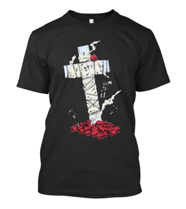 Steady-Hands Wrapped Cross With Chains And Skulls T-Shirt