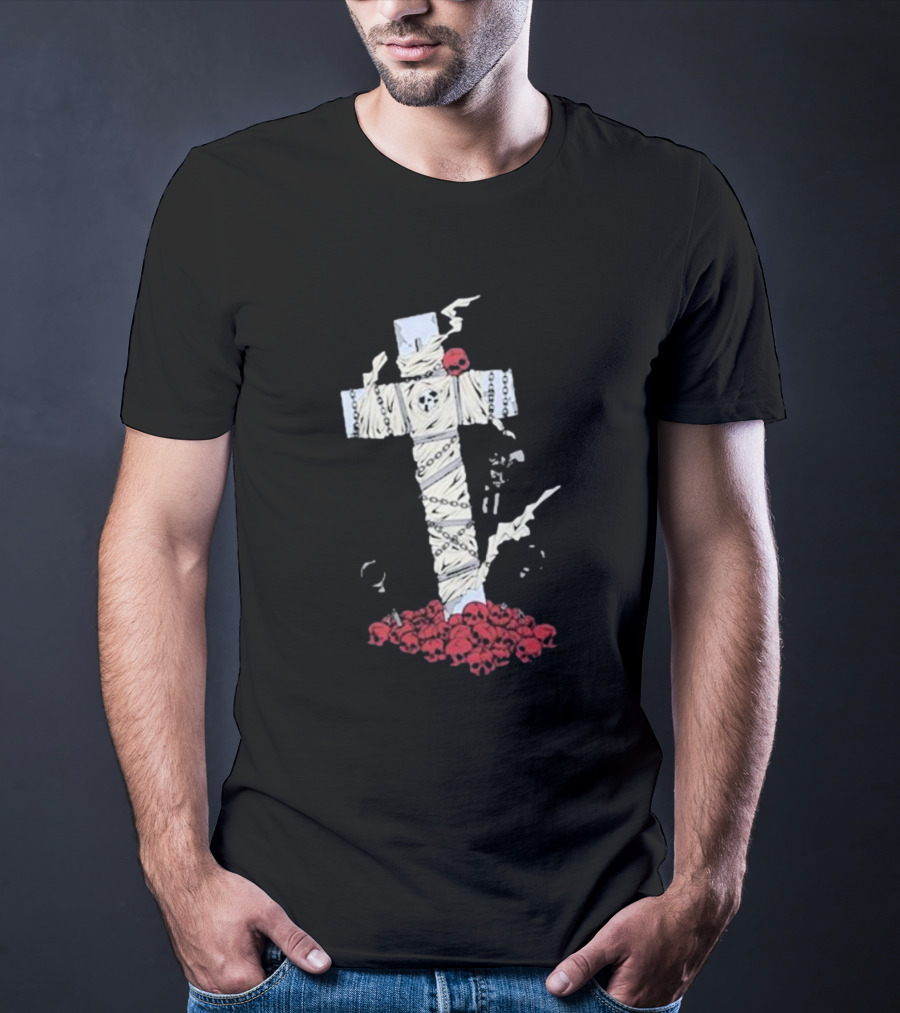 Steady-Hands Wrapped Cross With Chains And Skulls T-Shirt