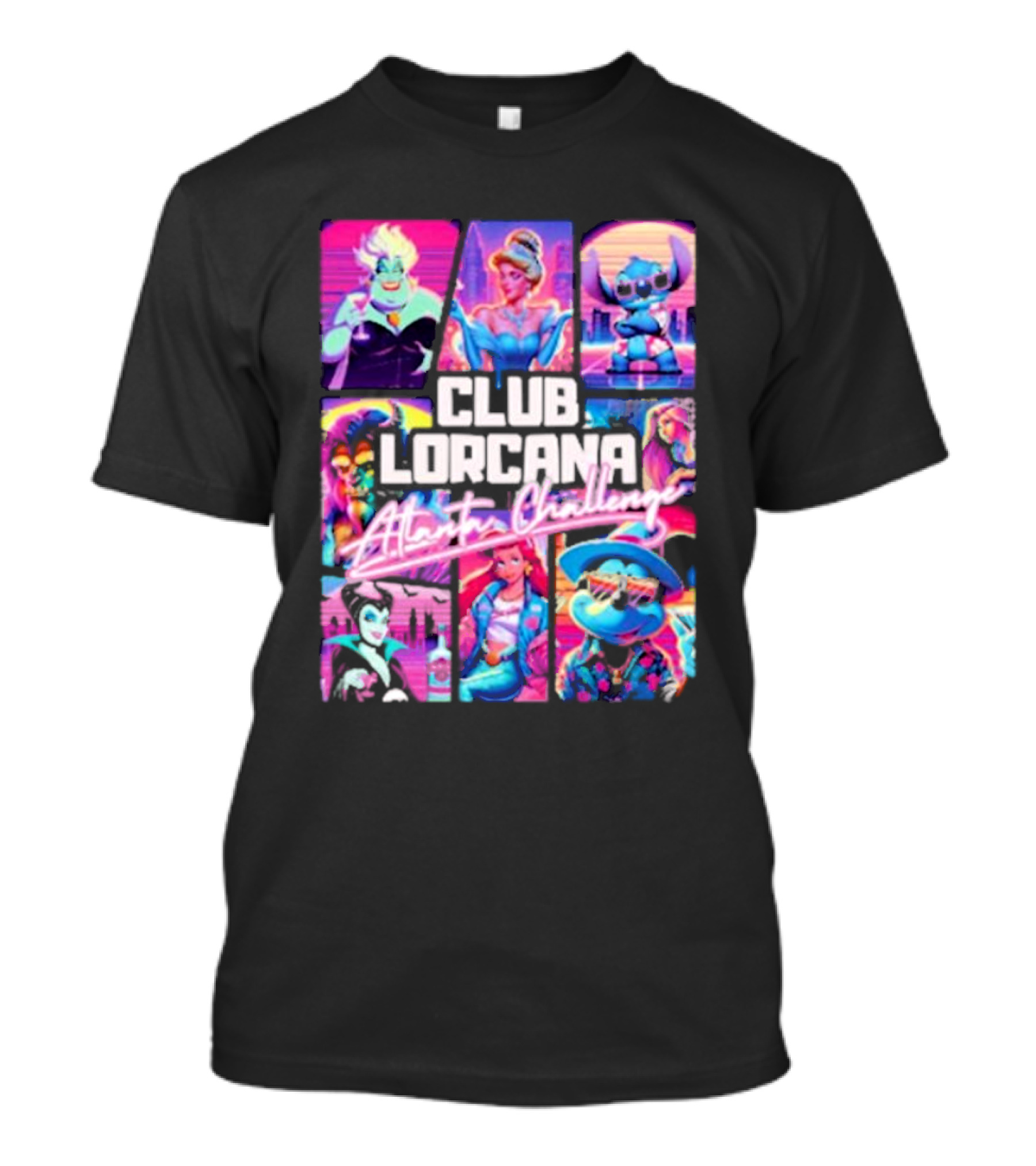 Club Lorcana Atlanta Challenge Ursula Cinderella Stitch 80s Neon T-Shirt