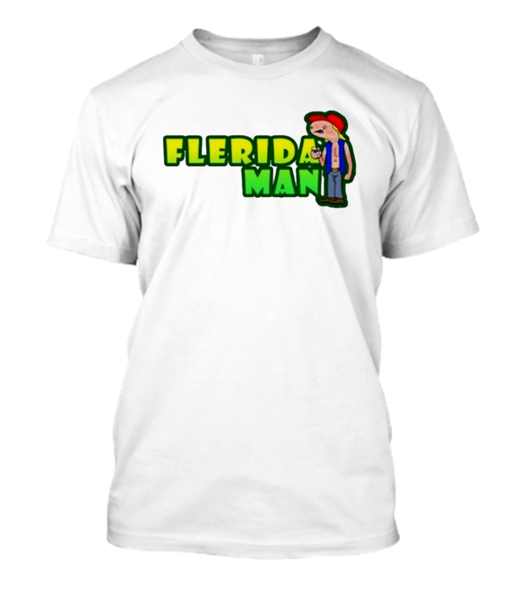 Flerida Man Beer Drinking Cartoon Character With Red Cap And Green Letters T-Shirt