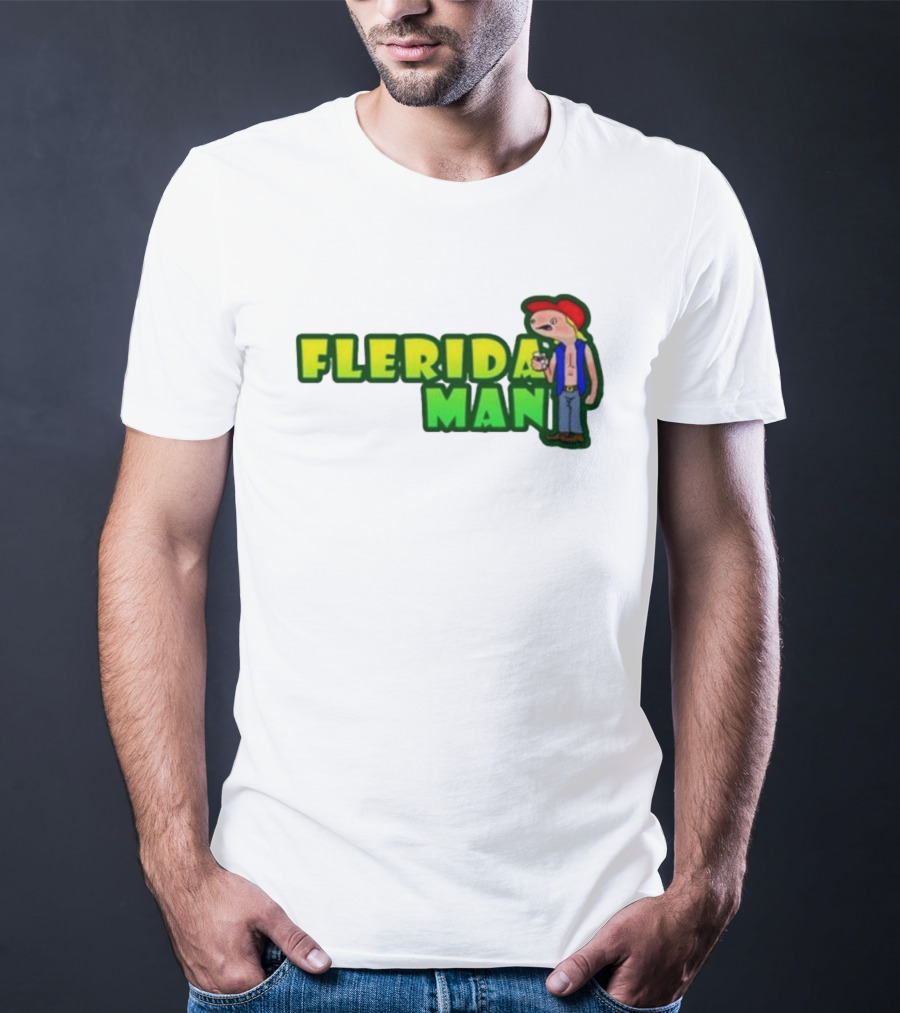 Flerida Man Beer Drinking Cartoon Character With Red Cap And Green Letters T-Shirt