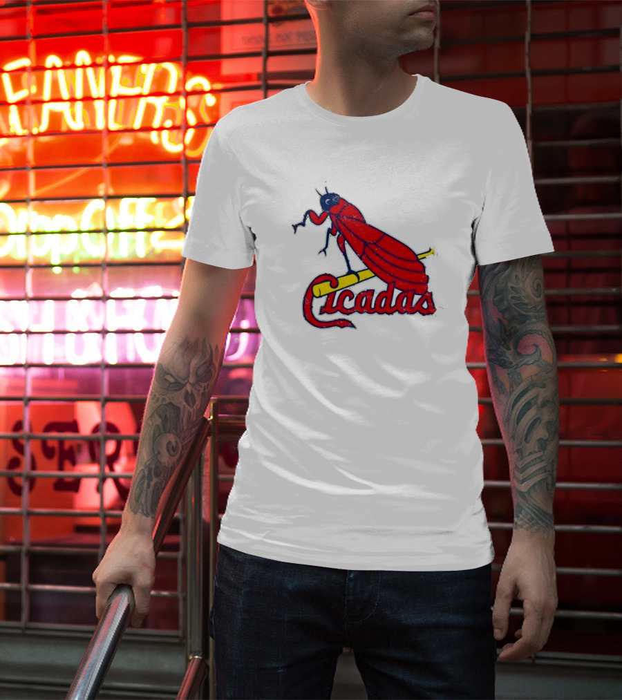 St. Louis Cicadas Red Insect Mascot Baseball Team T-Shirt