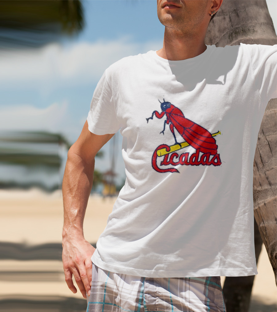 St. Louis Cicadas Red Insect Mascot Baseball Team T-Shirt