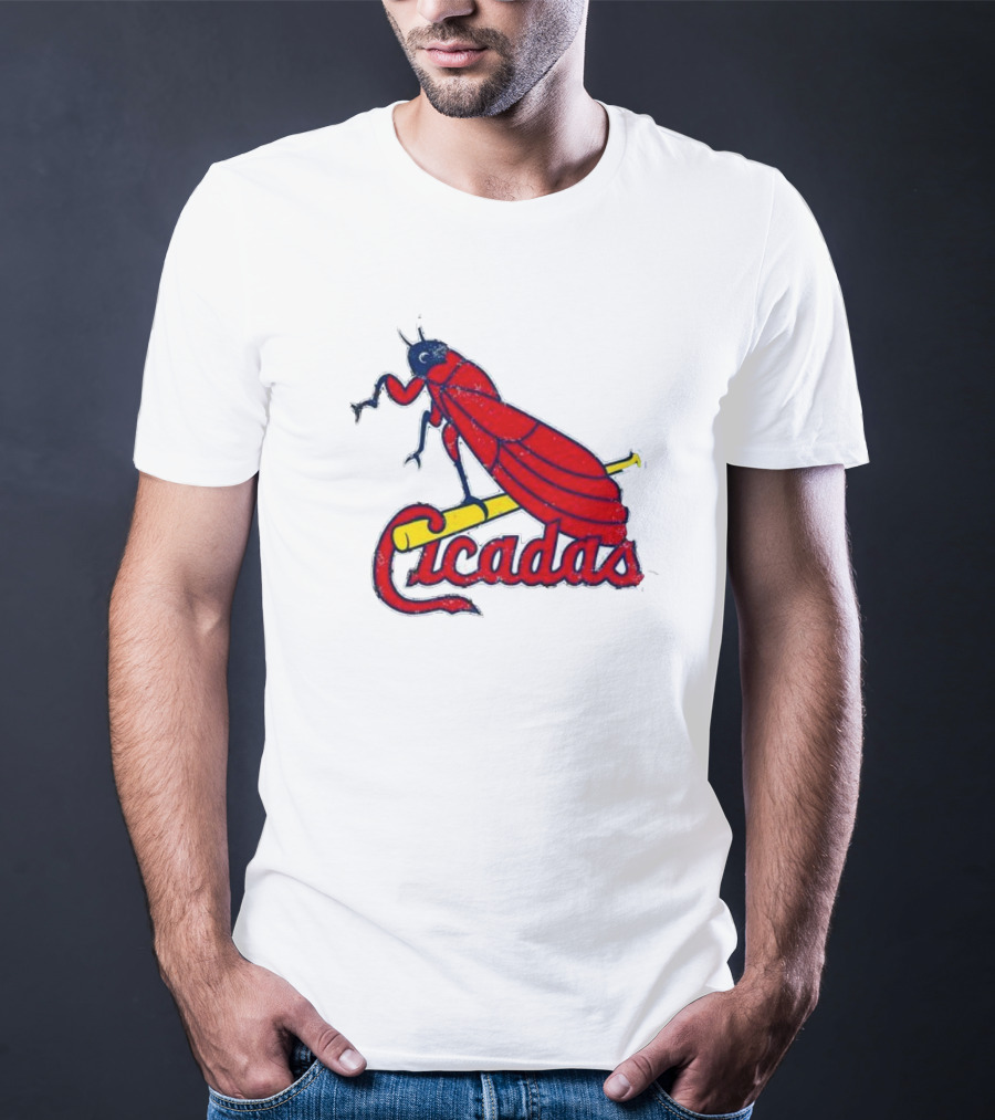 St. Louis Cicadas Red Insect Mascot Baseball Team T-Shirt