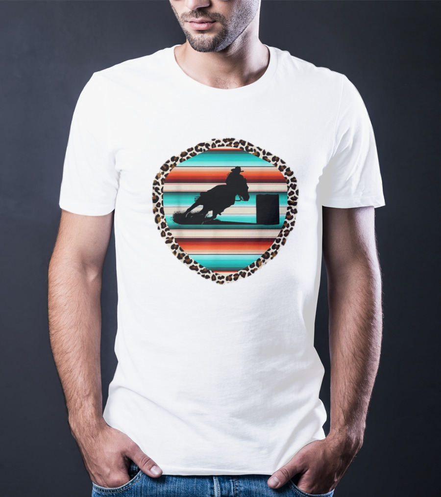 Horse Barrel Racing Rodeo Cowgirl Serape Leopard T-Shirt