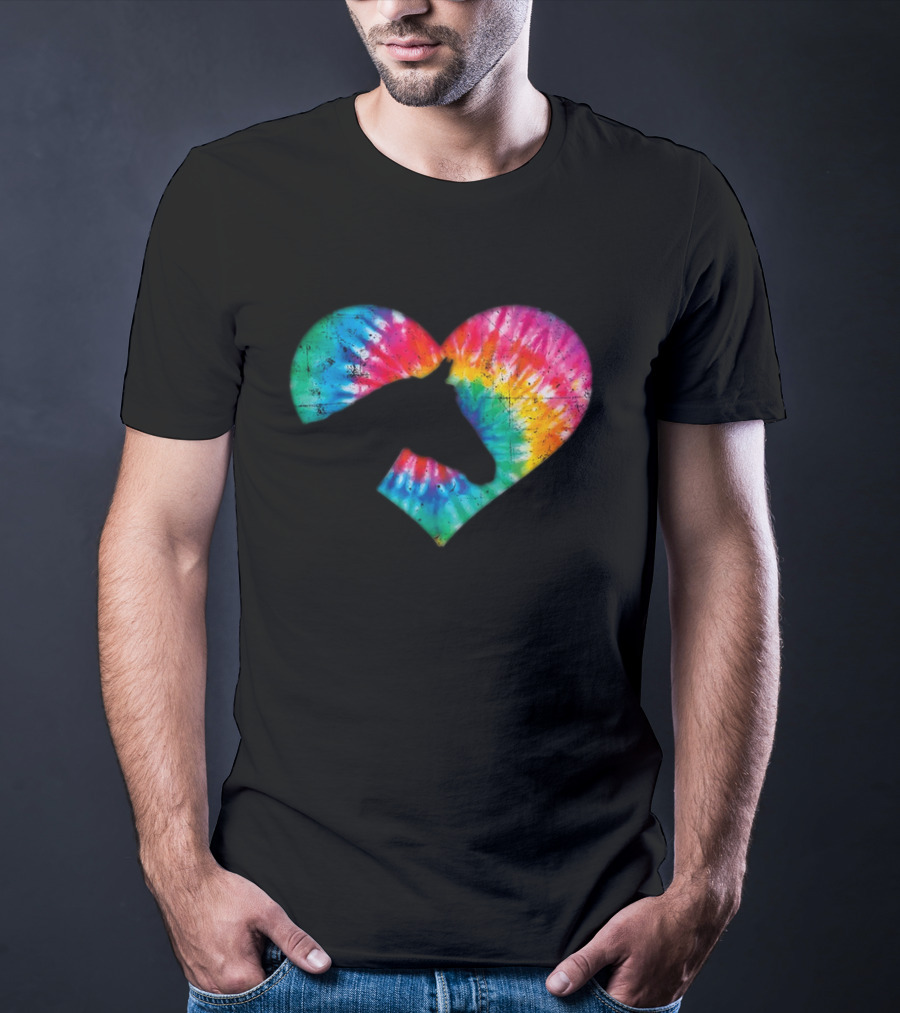 Horse Lover Tie-Dye Rainbow Heart T-Shirt