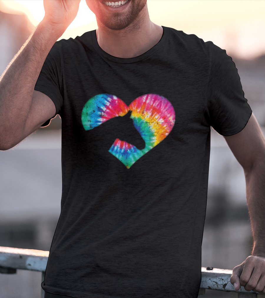 Horse Lover Tie-Dye Rainbow Heart T-Shirt
