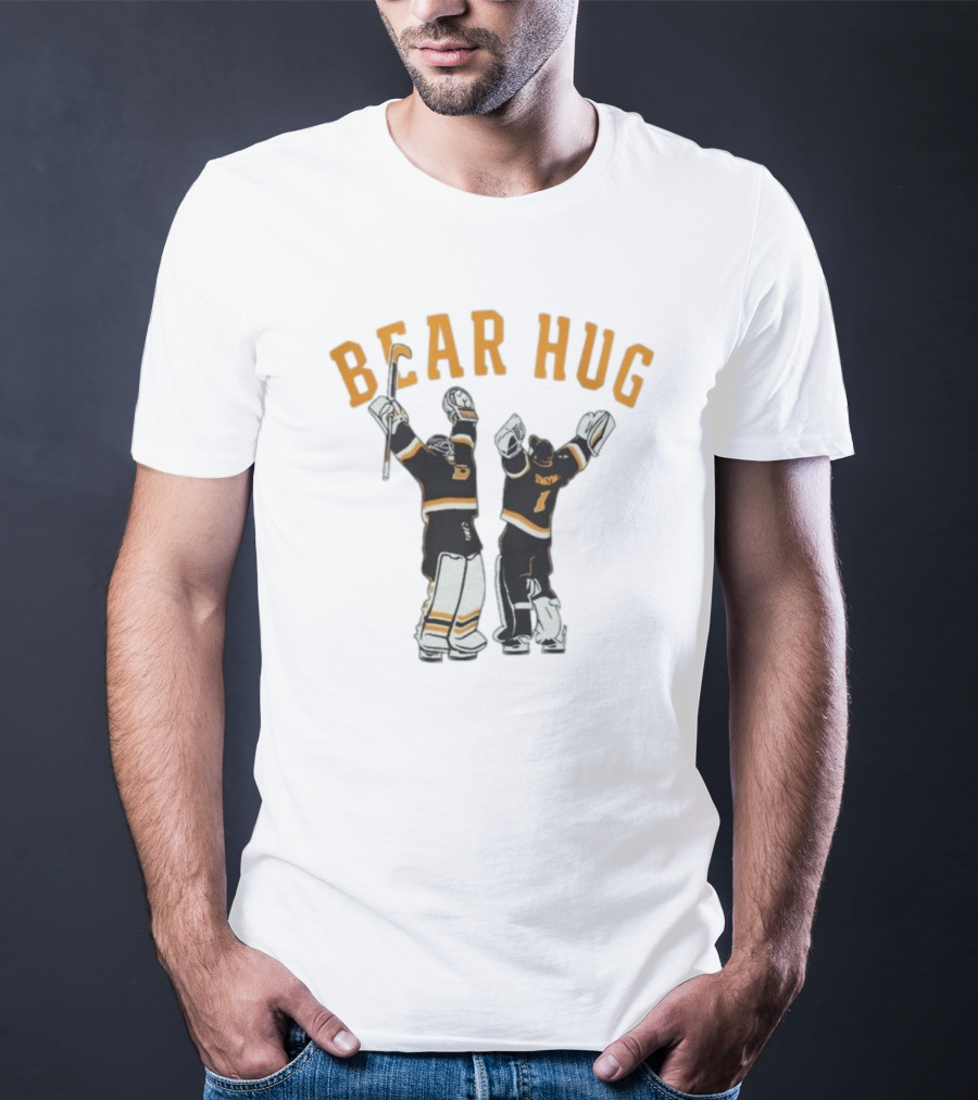 Bear Hug Boston Hockey Linus Ullmark Jeremy Swayman Bruins Goalie Hug Retro T-Shirt