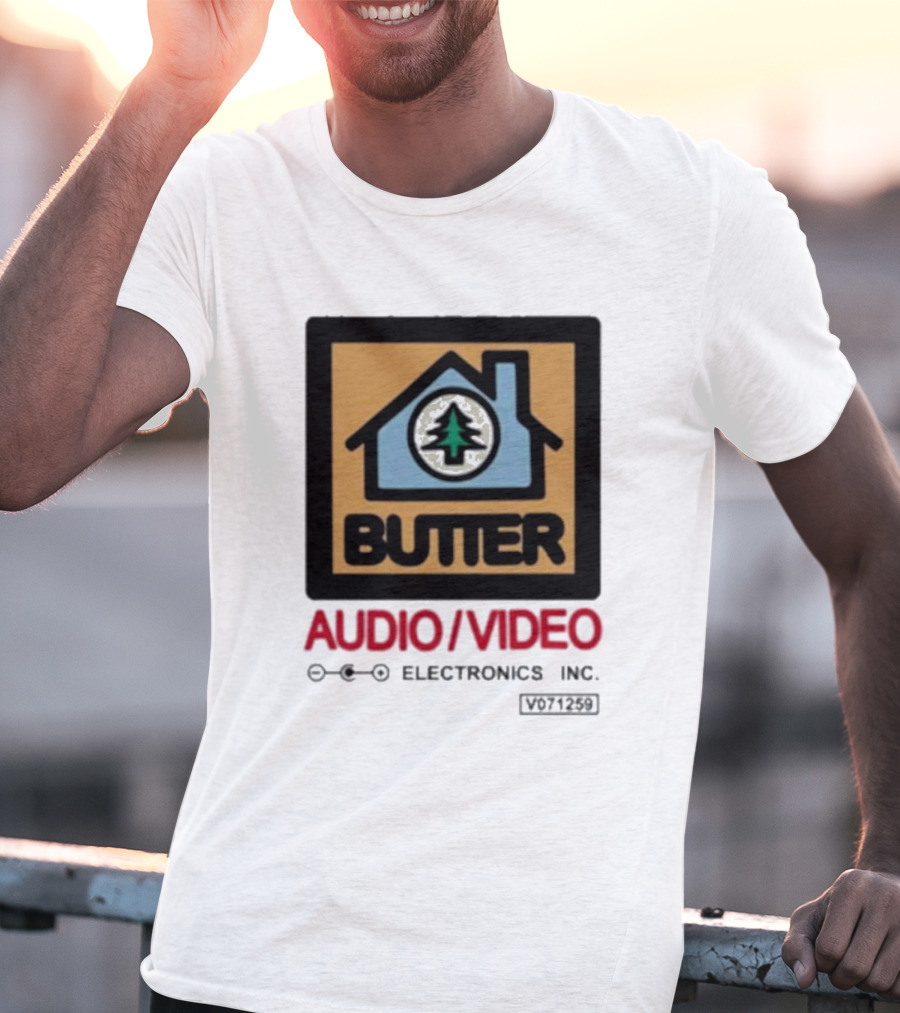 Tommyinnit Wearing Butter Audio Video Electronics Inc. House Symbol With Tree T-Shirt