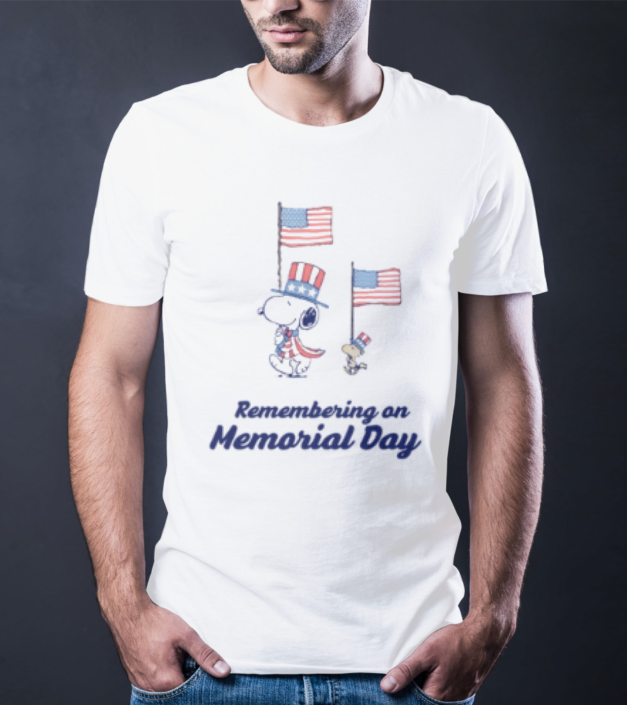 Snoopy Remembering On Memorial Day With American Flags T-Shirt