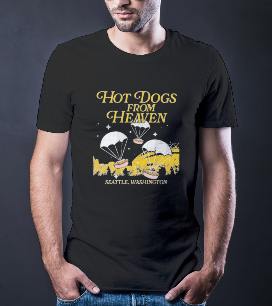 Hot Dogs From Heaven Parachuting Over Seattle Washington T-Shirt