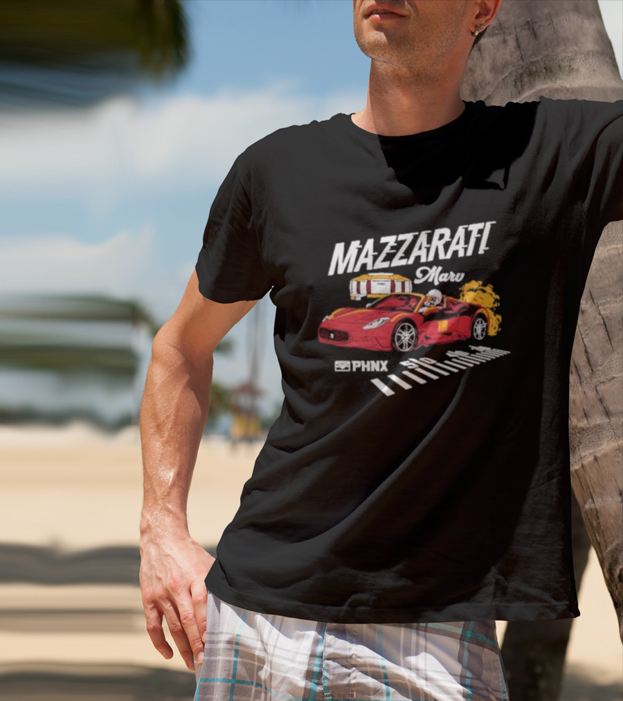 PHNX Mazzarati Marv Racing Car With Flames And Helmet T-Shirt