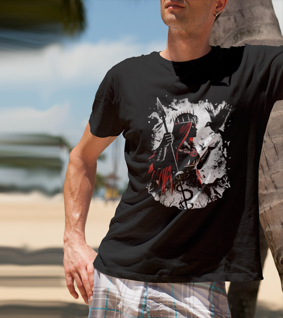 Goddess Of Fate And War With Spear And Raven T-Shirt