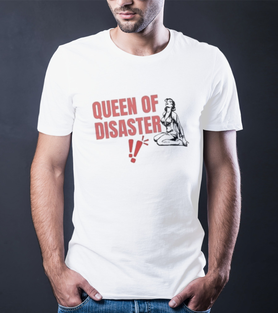 Queen Of Disaster Retro Comic Style Pin-Up Bold Red Typography T-Shirt