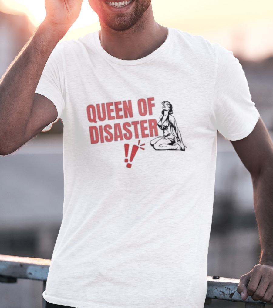 Queen Of Disaster Retro Comic Style Pin-Up Bold Red Typography T-Shirt