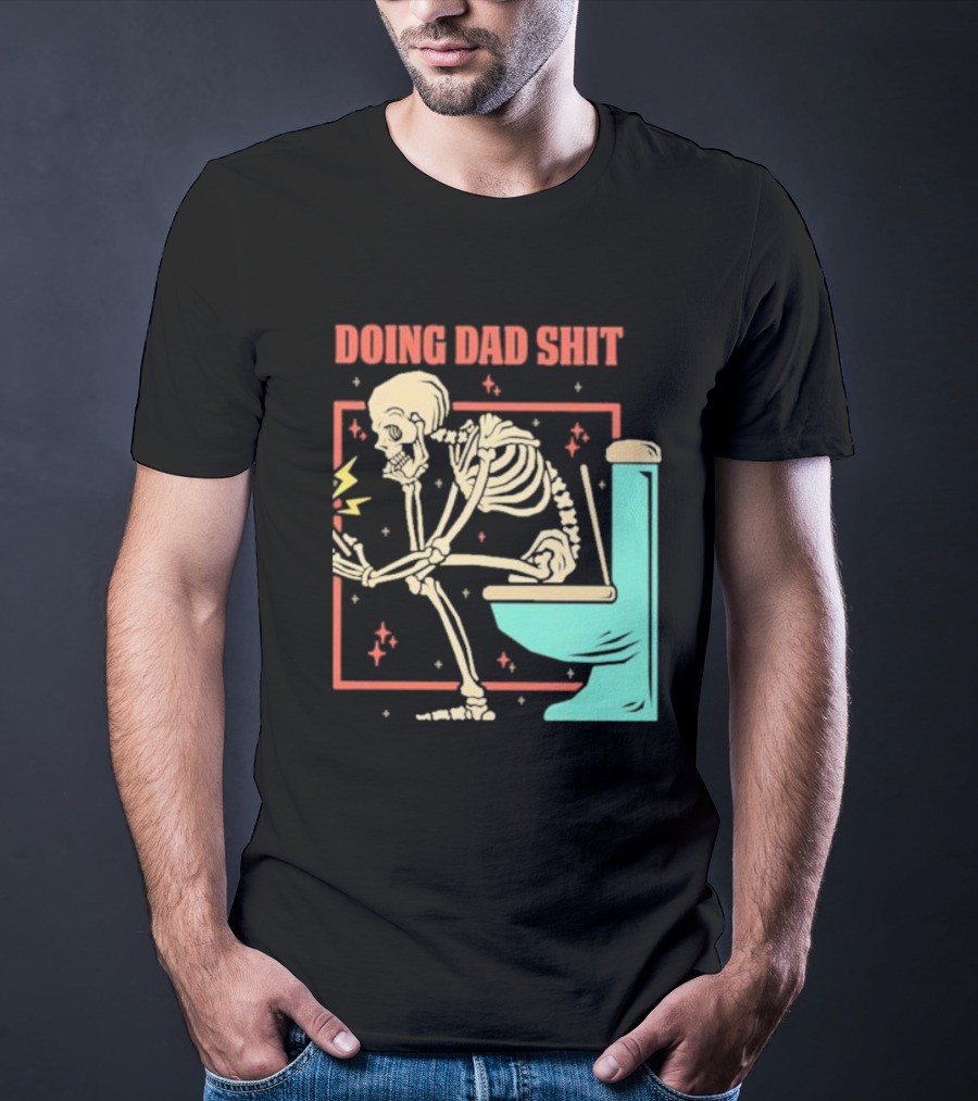 Skeleton Doing Dad Shit With Toilet And Comic Vibes T-Shirt
