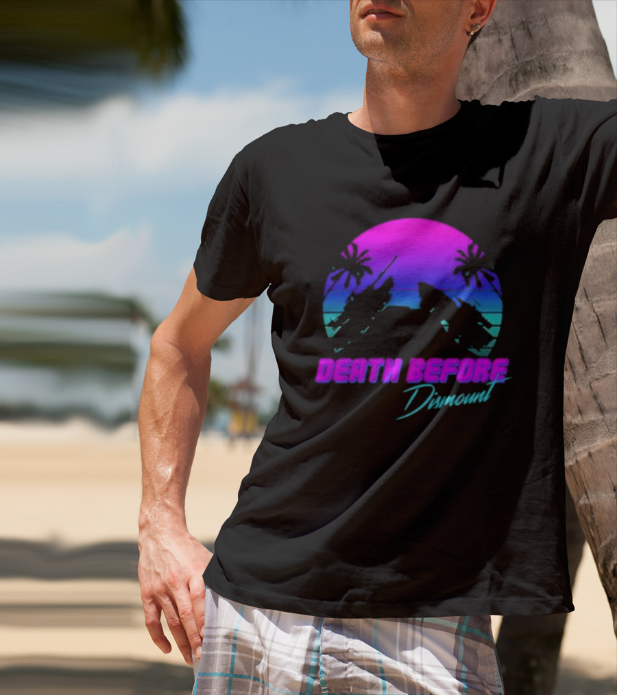 Tactically Jaded Death Before Dismount Retro Sunset Palms Rocket T-Shirt