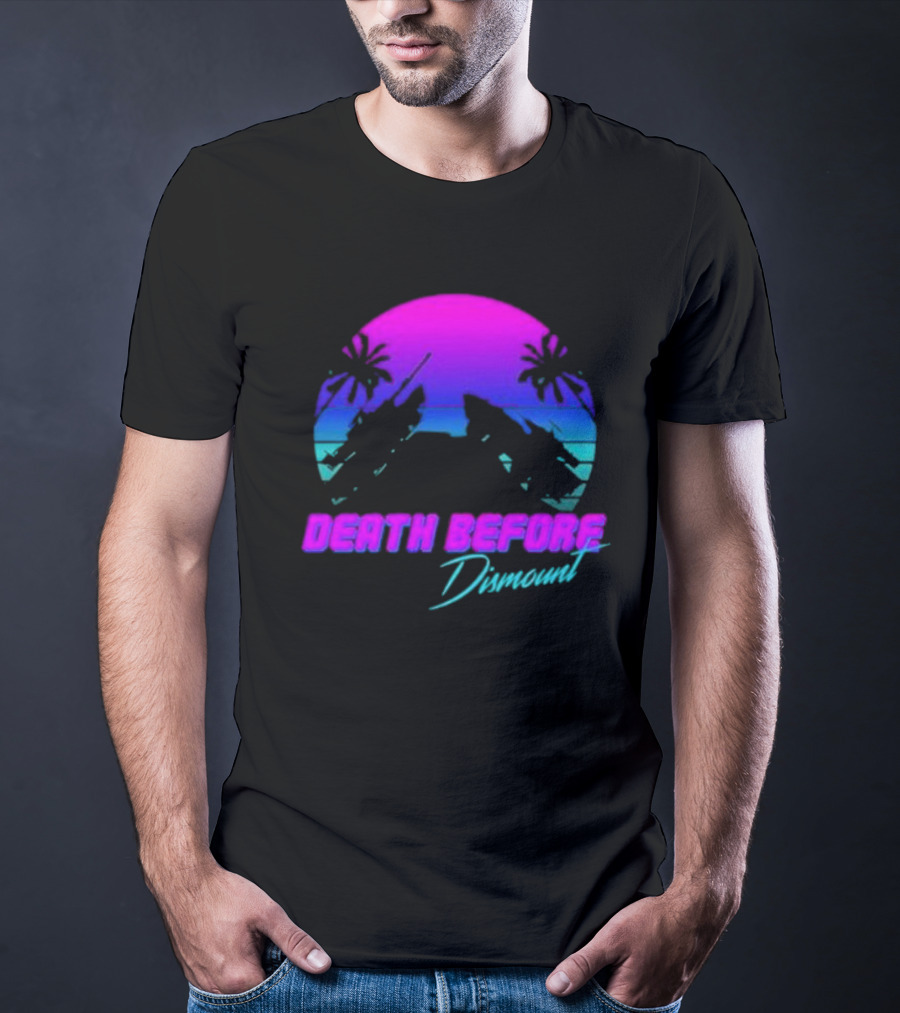 Tactically Jaded Death Before Dismount Retro Sunset Palms Rocket T-Shirt