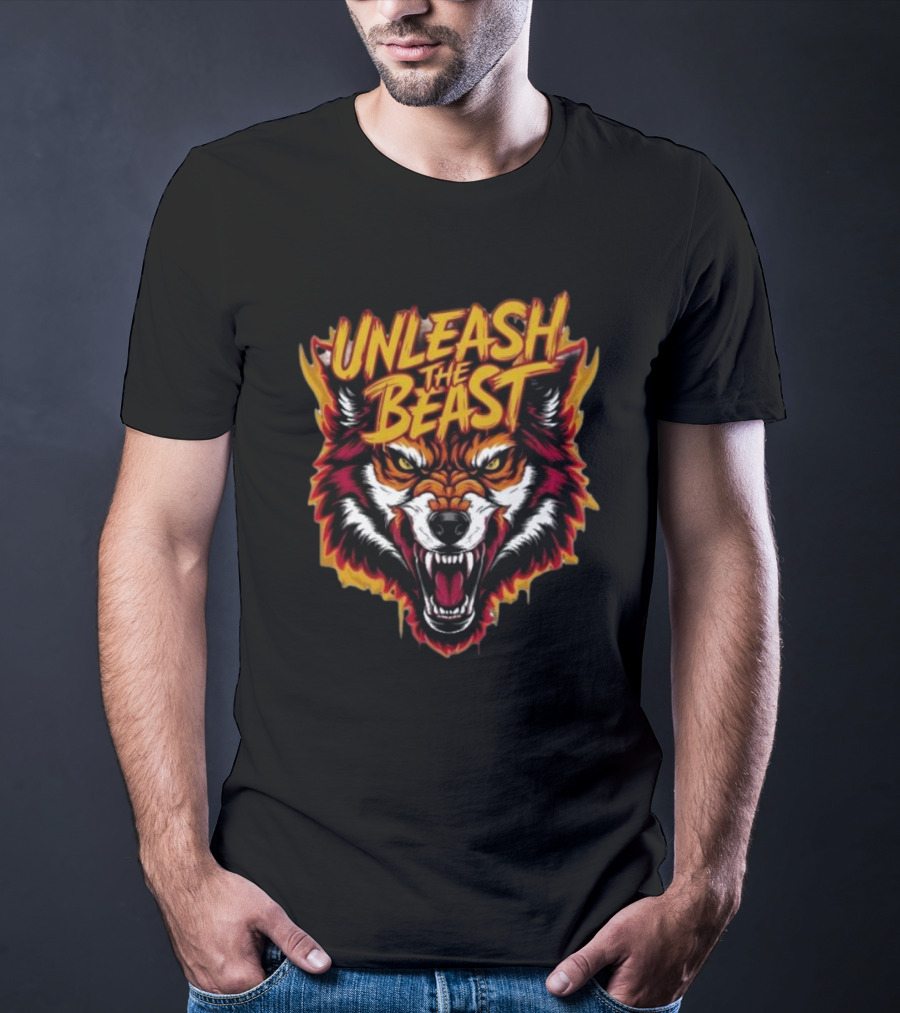 Unleash The Beast Wolf Head Fire T-Shirt