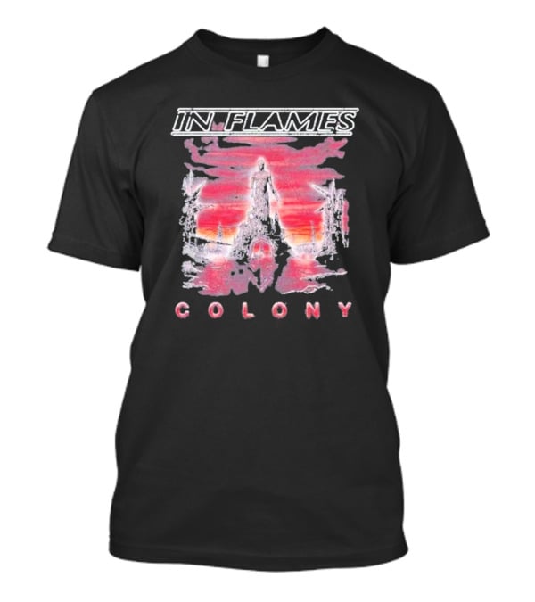 In Flames Colony Silhouette And Abstract Pink Brushstrokes T-Shirt