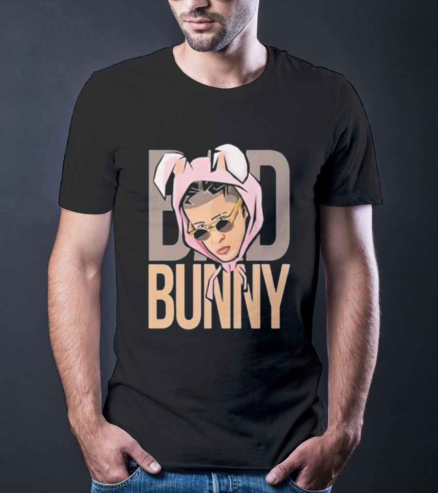 BAD BUNNY Essential Pink Bunny Hoodie Sunglasses T-Shirt